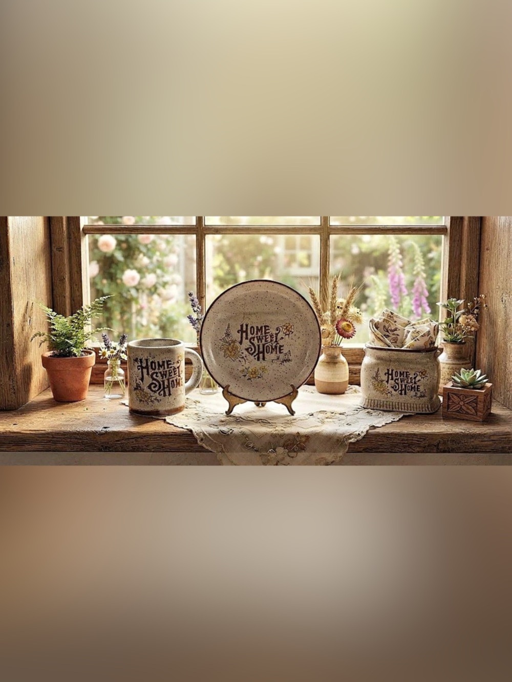 Home Sweet Home Dinnerware Set White & Brown